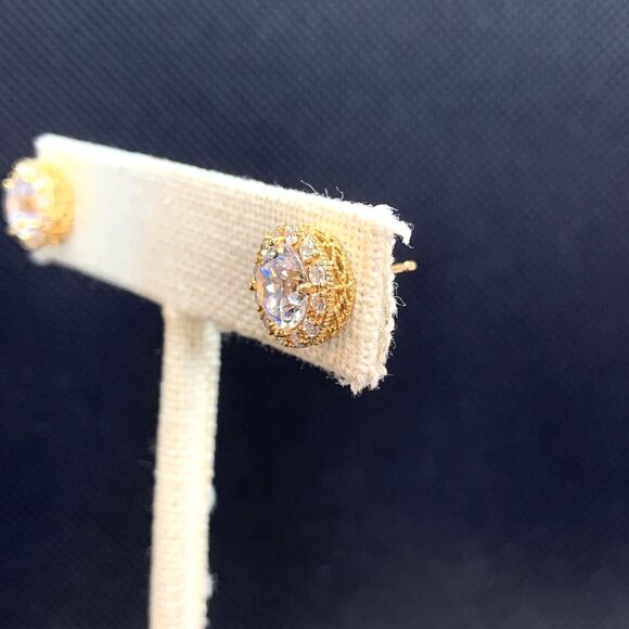 VTG Gold Over Sterling Silver 925 Cubic Zirconia Stud Earrings Size 0.5'' Length - Picture 2 of 11